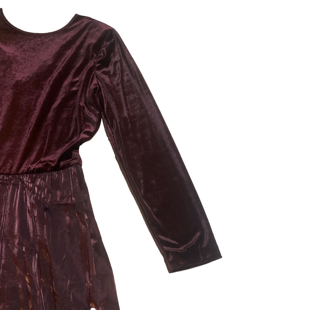 Molly Malloy Y2K Burgundy Velvet Satin Fit Flare Dress Long Sleeve Party 14 - Picture 7 of 10
